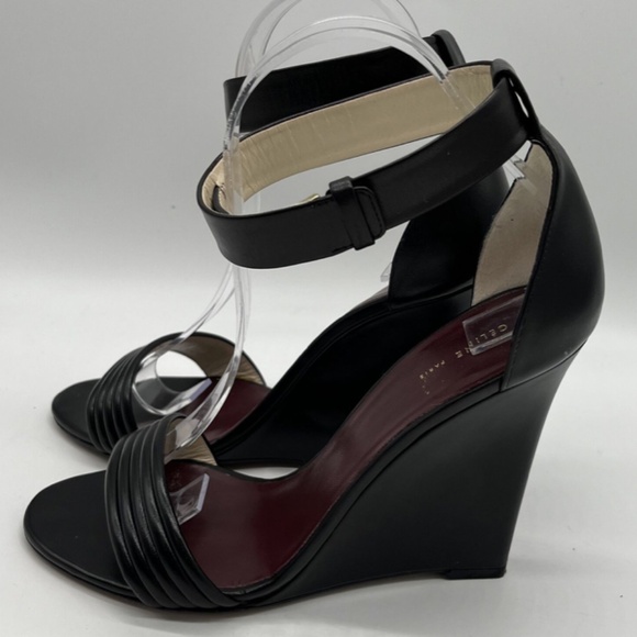 Celine by Phoebe Philo Pre-Fall 2010 Runway Black Leather Open Toe Wedge sz 38.5 - Picture 4 of 6